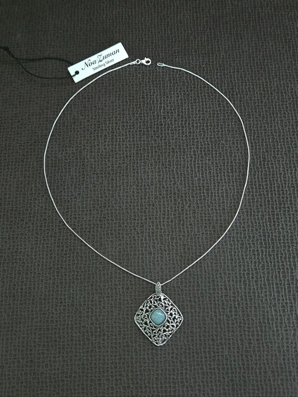 Noa Zuman Silver🤍 Square Scroll📜 with Amazonite Pendant Necklace - NWT
